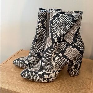 Aldo Black and White Patterned Ankle Boots